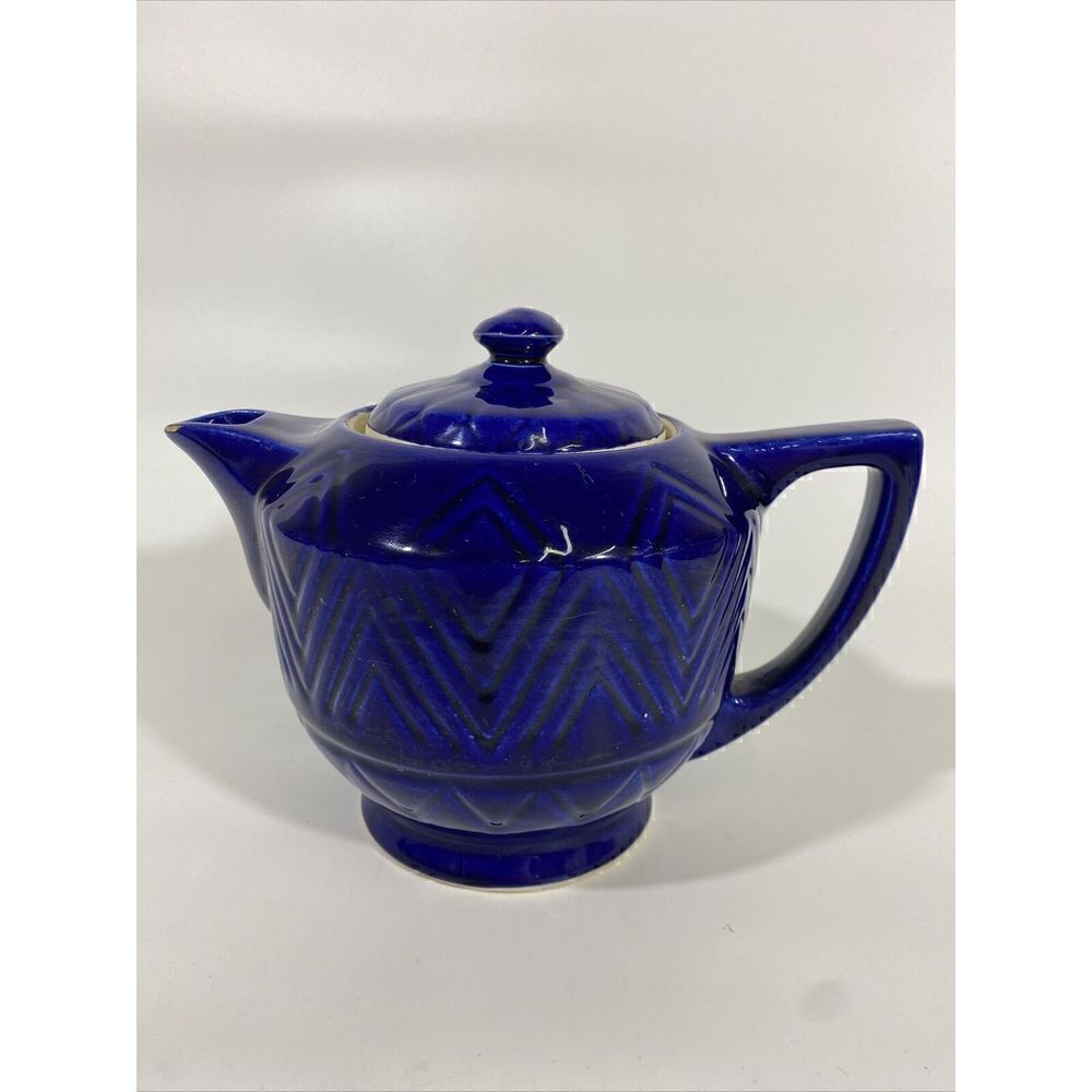 Vintage Hall? Pottery Cobalt Blue Diamond Quilted Coffee Tea Pot Mid Century MCM